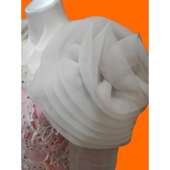 Vintage Pink BarbieCore Drop Waist Rose Taft Couture Gown by Elizabeth Arden - Picture 4 of 16